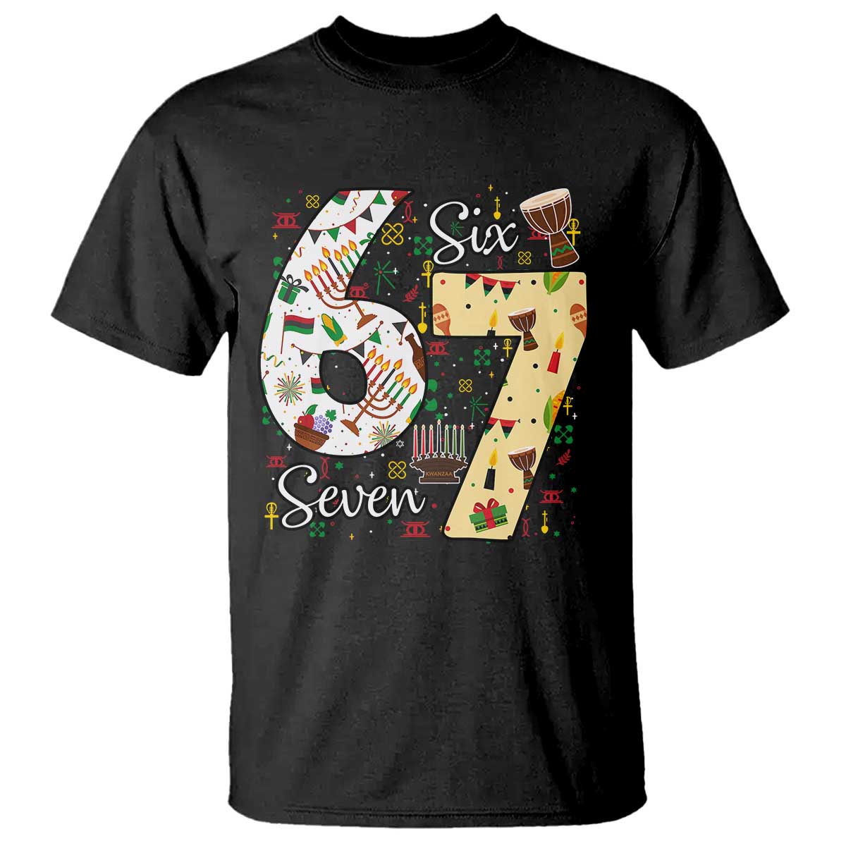 Funny 67 Kwanzaa T Shirt Six Seven Meme Kinara Candles African American Christmas TS11 Black Print Your Wear