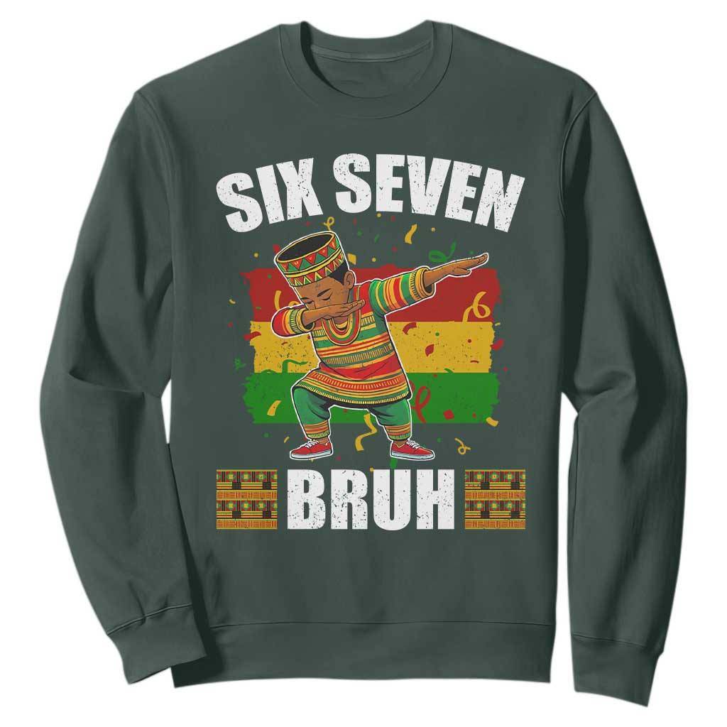 Funny 67 Kwanzaa Sweatshirt Six Seven Bruh Dabbing African Heritage TS11 Dark Forest Green Print Your Wear