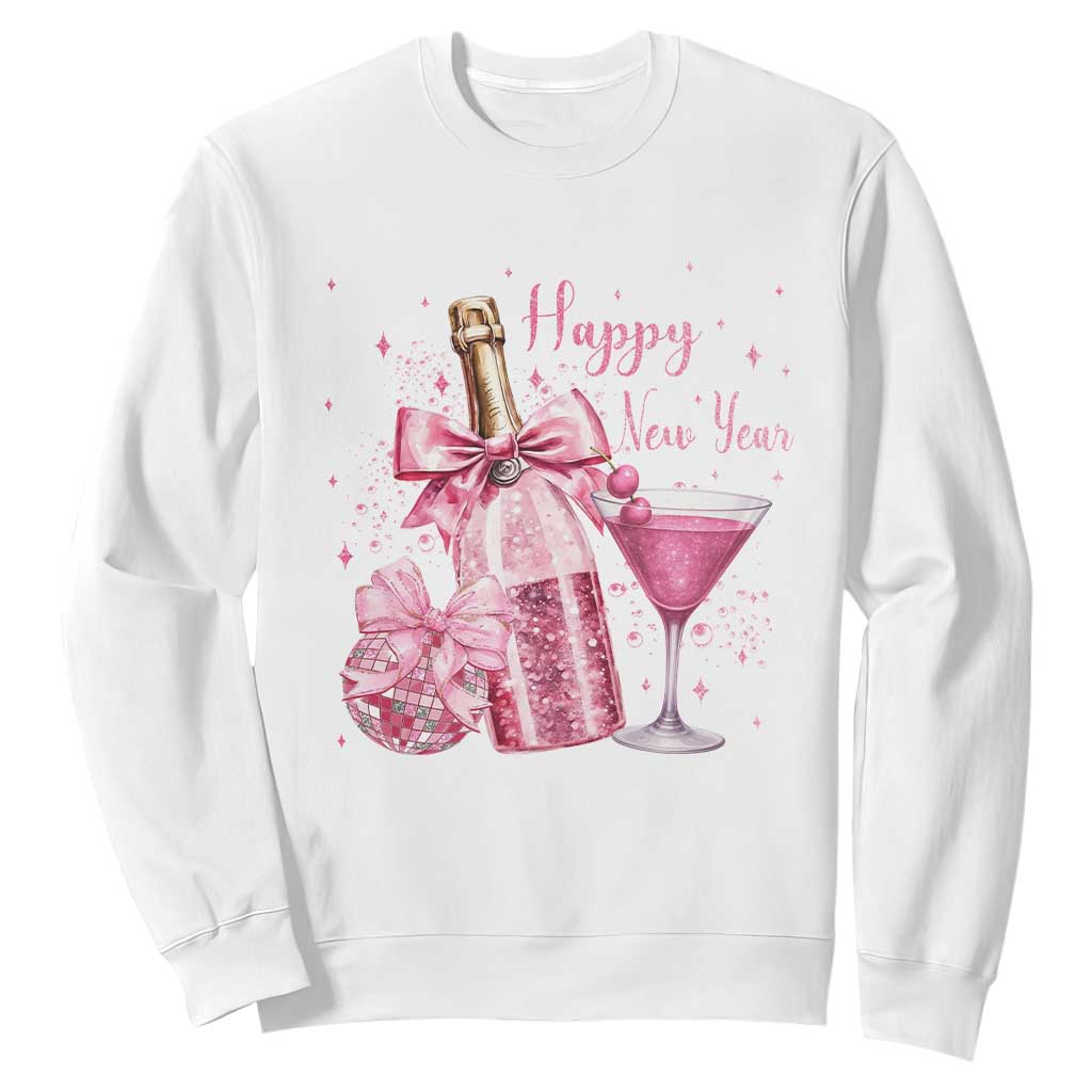 Happy New Year 2026 New Years Eve Party Sweatshirt Pink Cocktail Disco Ball TS11 White Print Your Wear