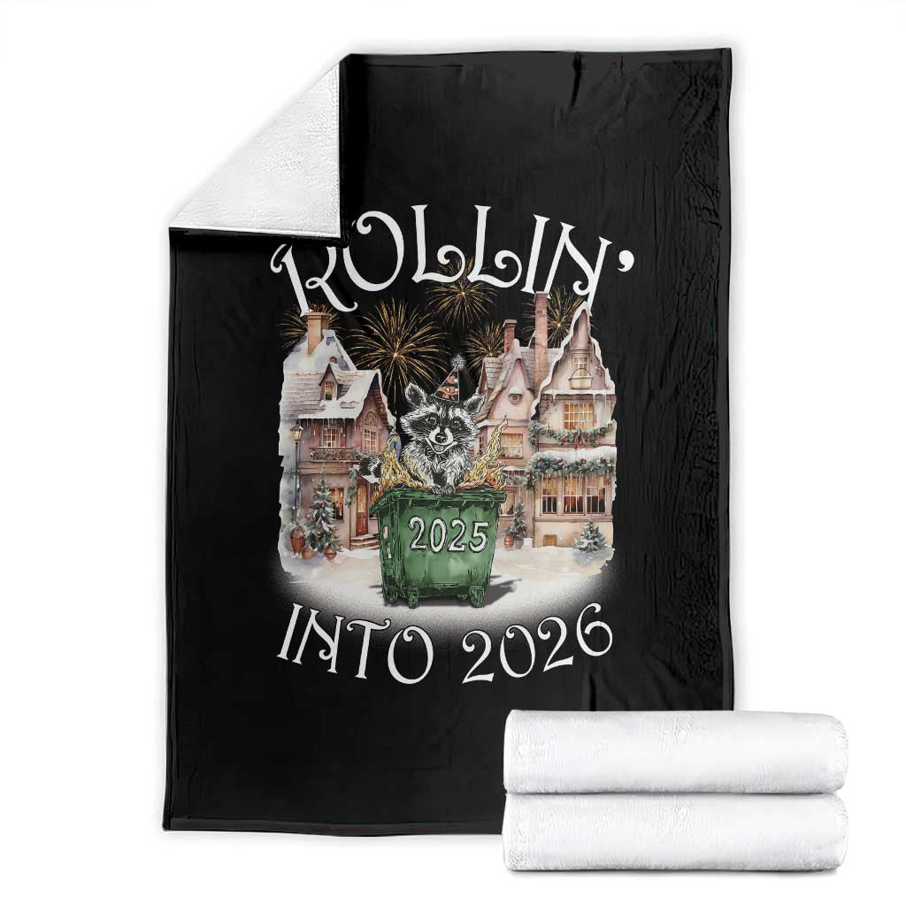 Funny Raccoon Rollin Into 2026 Throw Blanket New Year Dumpster Fire Firework TS11 Black Print Your Wear