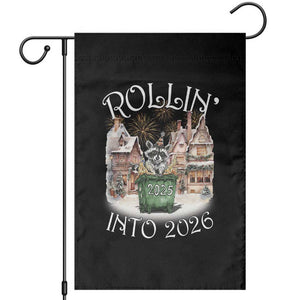 Funny Raccoon Rollin Into 2026 Garden Flag New Year Dumpster Fire Firework TS11 Black Print Your Wear