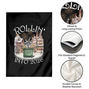 Funny Raccoon Rollin Into 2026 Garden Flag New Year Dumpster Fire Firework TS11 Print Your Wear