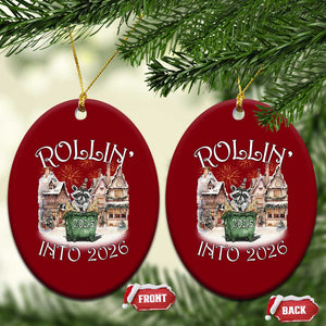 Funny Raccoon Rollin Into 2026 Ceramic Ornament New Year Dumpster Fire Firework TS11 Print Your Wear