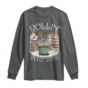 Funny Raccoon Rollin Into 2026 Long Sleeve Shirt New Year Dumpster Fire Firework TS11 Dark Heather Print Your Wear