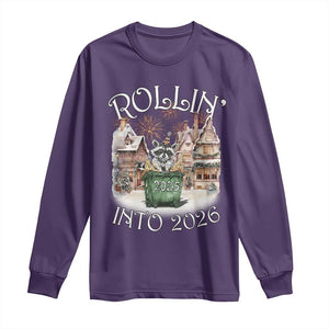 Funny Raccoon Rollin Into 2026 Long Sleeve Shirt New Year Dumpster Fire Firework TS11 Purple Print Your Wear