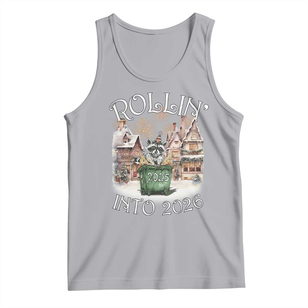 Funny Raccoon Rollin Into 2026 Tank Top New Year Dumpster Fire Firework TS11 Athletic Heather Print Your Wear
