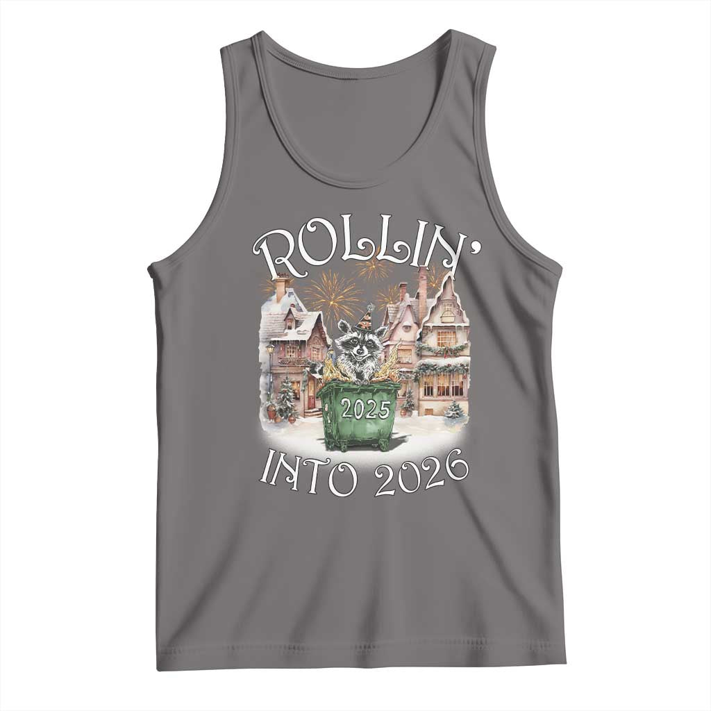 Funny Raccoon Rollin Into 2026 Tank Top New Year Dumpster Fire Firework TS11 Deep Heather Print Your Wear