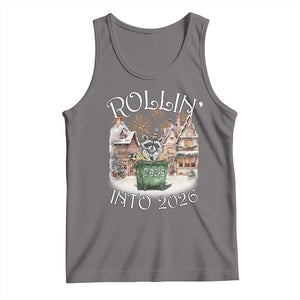 Funny Raccoon Rollin Into 2026 Tank Top New Year Dumpster Fire Firework TS11 Deep Heather Print Your Wear