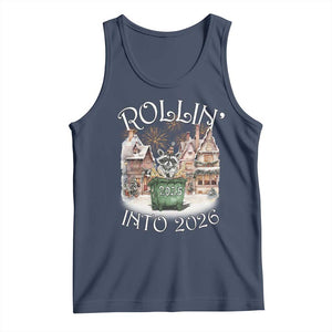 Funny Raccoon Rollin Into 2026 Tank Top New Year Dumpster Fire Firework TS11 Navy Print Your Wear
