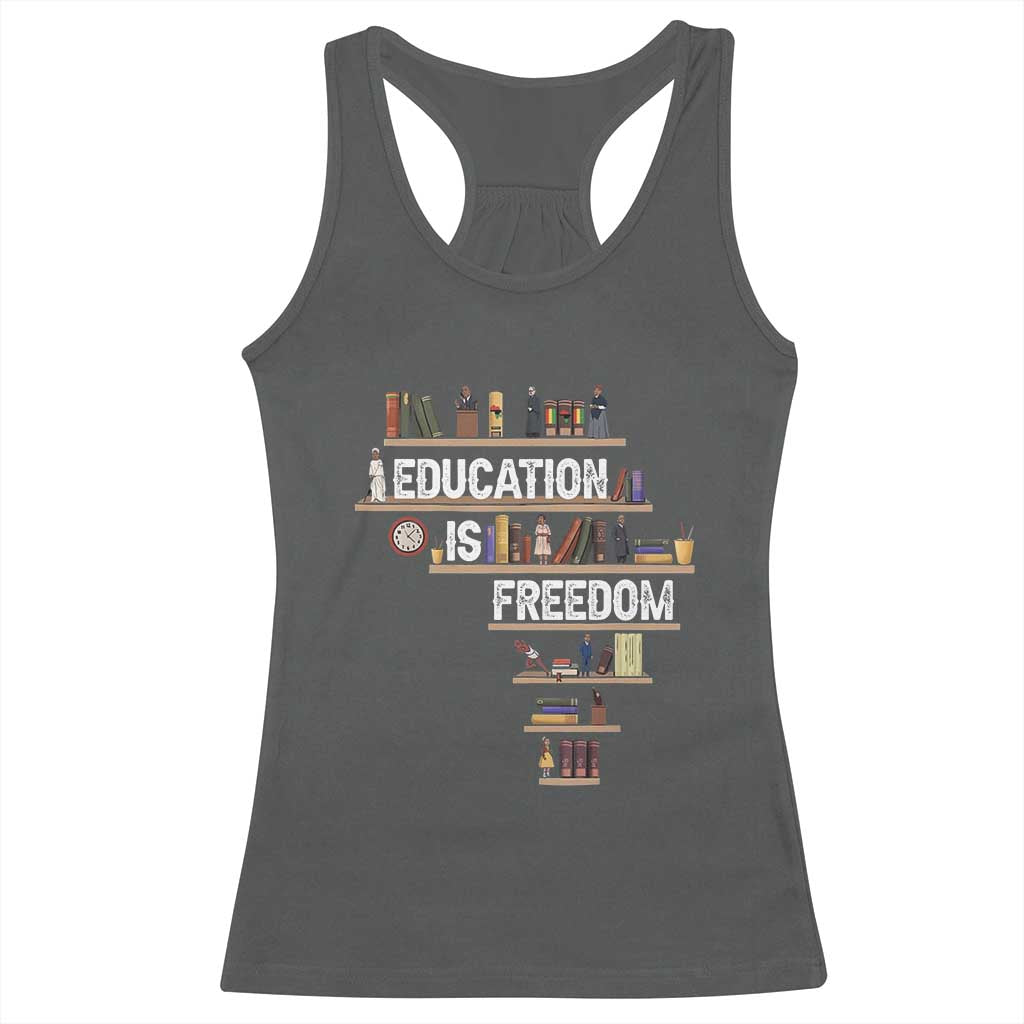 Education Is Freedom Racerback Tank Top Black History Month Teacher Black Leaders Figure TS11 Dark Heather Print Your Wear