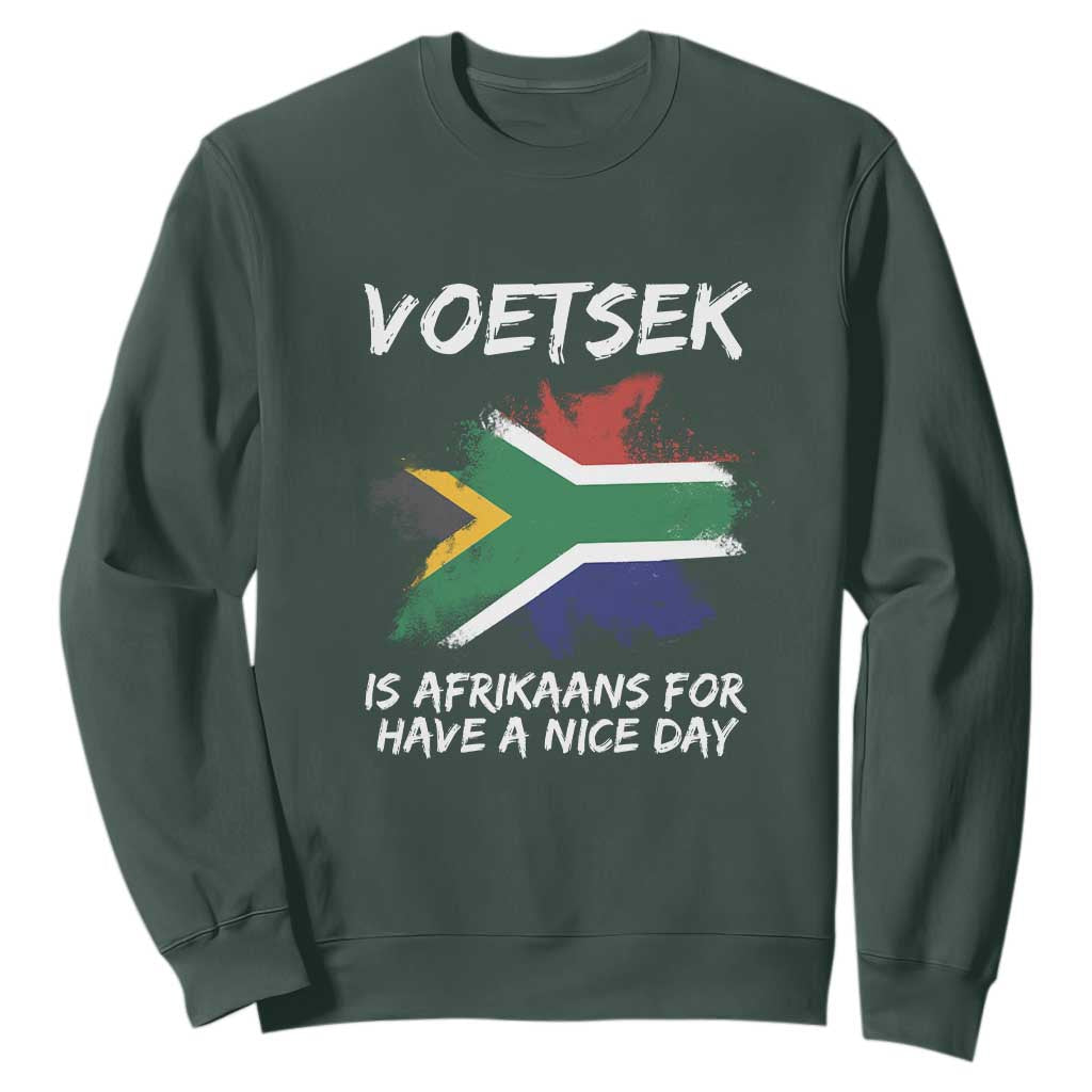 Funny Voetsek Is Afrikaans For Have A Nice Day Sweatshirt Vintage Saffa Flag TS11 Dark Forest Green Print Your Wear