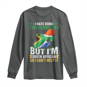 I Hate Being This Damn Sexy But I'm South African So I can't Help It Long Sleeve Shirt Saffa Flag TS11 Dark Heather Print Your Wear