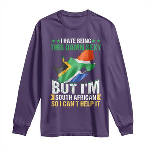 I Hate Being This Damn Sexy But I'm South African So I can't Help It Long Sleeve Shirt Saffa Flag TS11 Purple Print Your Wear