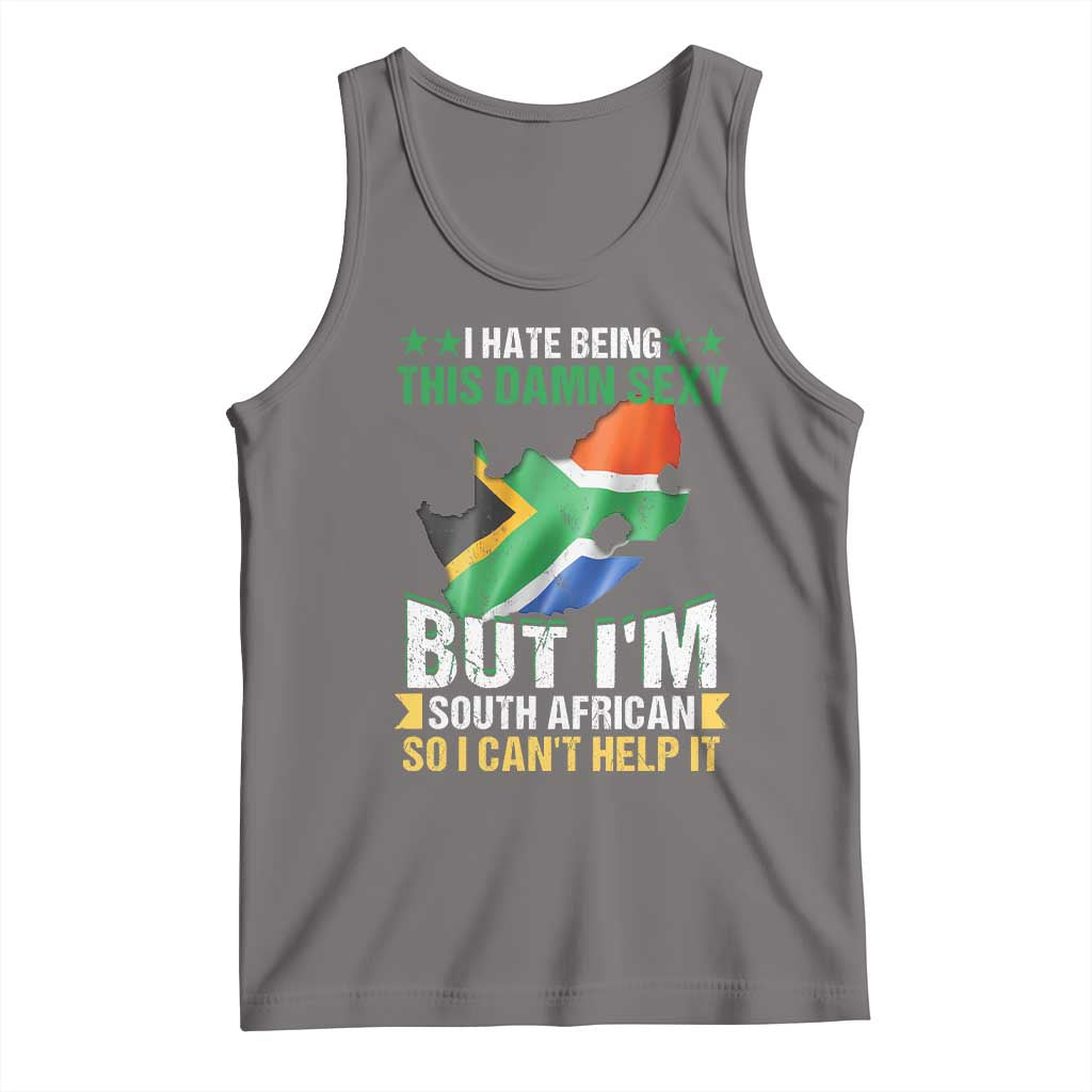 I Hate Being This Damn Sexy But I'm South African So I can't Help It Tank Top Saffa Flag TS11 Deep Heather Print Your Wear