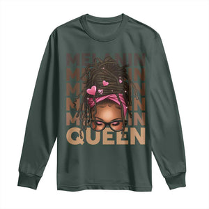 African American Pride Long Sleeve Shirt Melanin Queen Afro Messy Bun TS11 Dark Forest Green Print Your Wear