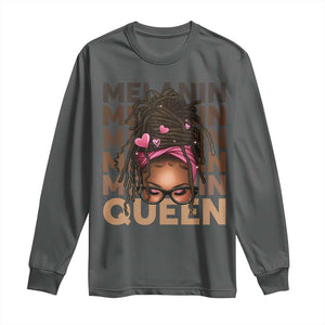 African American Pride Long Sleeve Shirt Melanin Queen Afro Messy Bun TS11 Dark Heather Print Your Wear