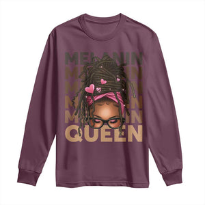 African American Pride Long Sleeve Shirt Melanin Queen Afro Messy Bun TS11 Maroon Print Your Wear