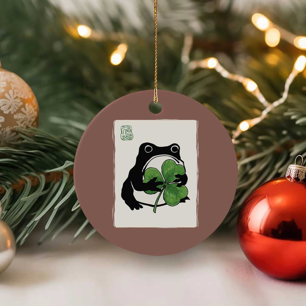 Funny Grumpy Frog Japanese St Patricks Day Ceramic Ornament TS11 1pc Mocha Print Your Wear