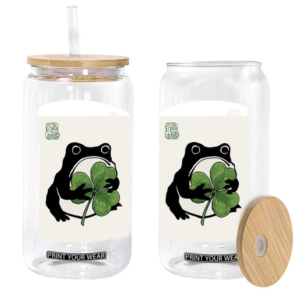 Funny Grumpy Frog Japanese St Patricks Day Glass Can TS11 Print Your Wear