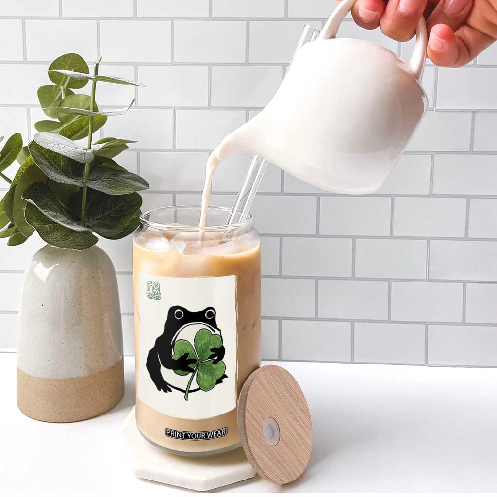 Funny Grumpy Frog Japanese St Patricks Day Glass Can TS11 Print Your Wear