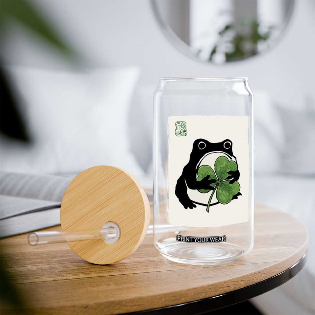 Funny Grumpy Frog Japanese St Patricks Day Glass Can TS11 Print Your Wear