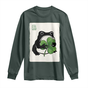 Funny Grumpy Frog Japanese St Patricks Day Long Sleeve Shirt TS11 Dark Forest Green Print Your Wear