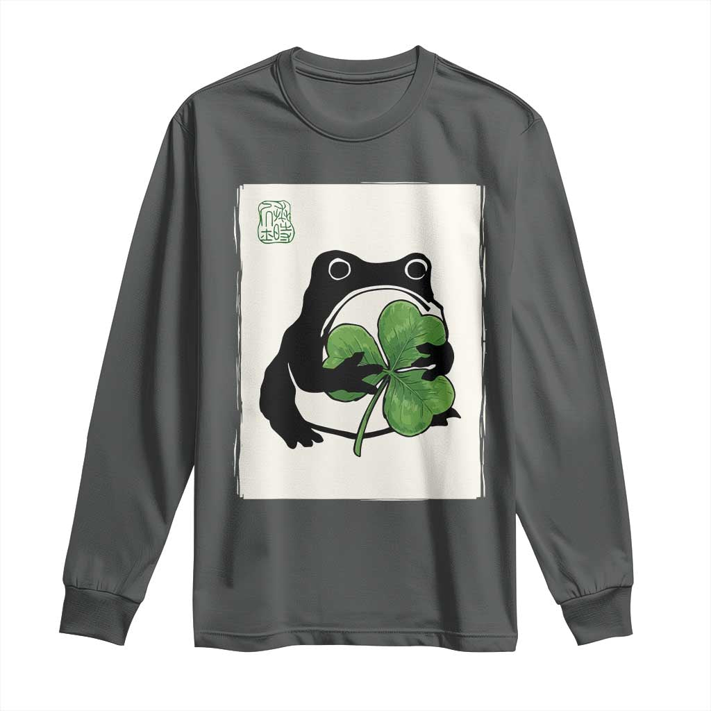 Funny Grumpy Frog Japanese St Patricks Day Long Sleeve Shirt TS11 Dark Heather Print Your Wear