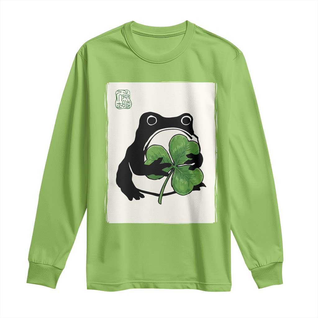 Funny Grumpy Frog Japanese St Patricks Day Long Sleeve Shirt TS11 Lime Print Your Wear