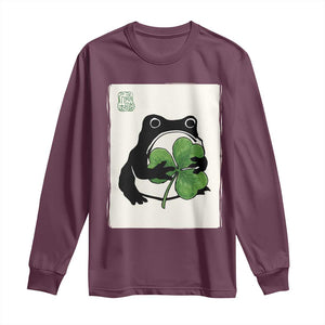 Funny Grumpy Frog Japanese St Patricks Day Long Sleeve Shirt TS11 Maroon Print Your Wear