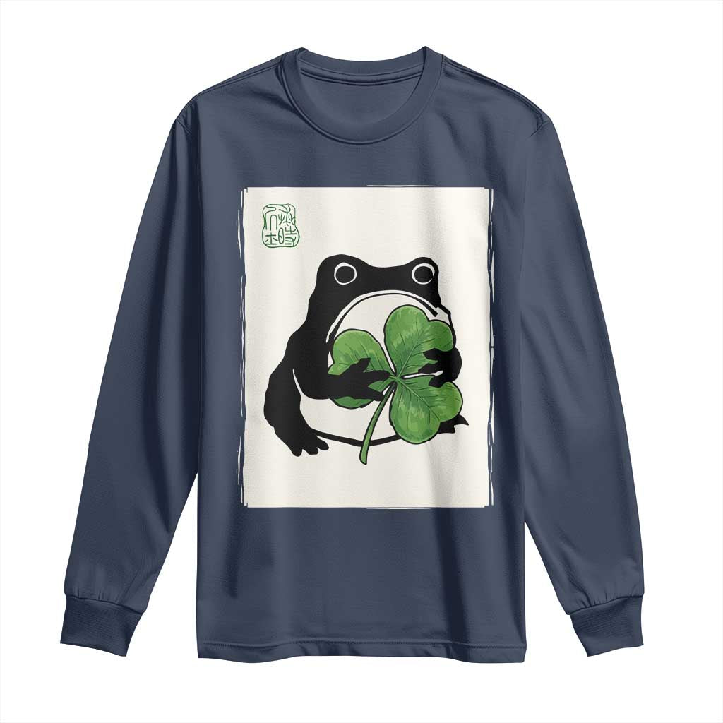 Funny Grumpy Frog Japanese St Patricks Day Long Sleeve Shirt TS11 Navy Print Your Wear