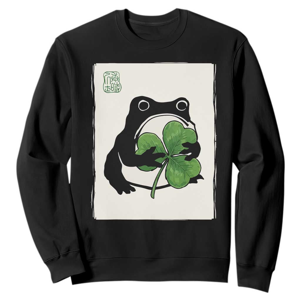 Funny Grumpy Frog Japanese St Patricks Day Sweatshirt TS11 Black Print Your Wear