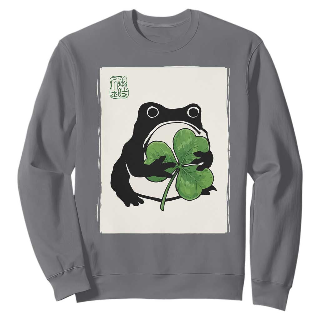 Funny Grumpy Frog Japanese St Patricks Day Sweatshirt TS11 Charcoal Print Your Wear