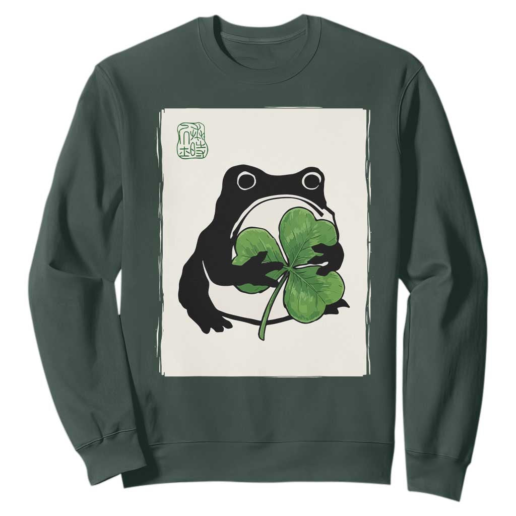Funny Grumpy Frog Japanese St Patricks Day Sweatshirt TS11 Dark Forest Green Print Your Wear
