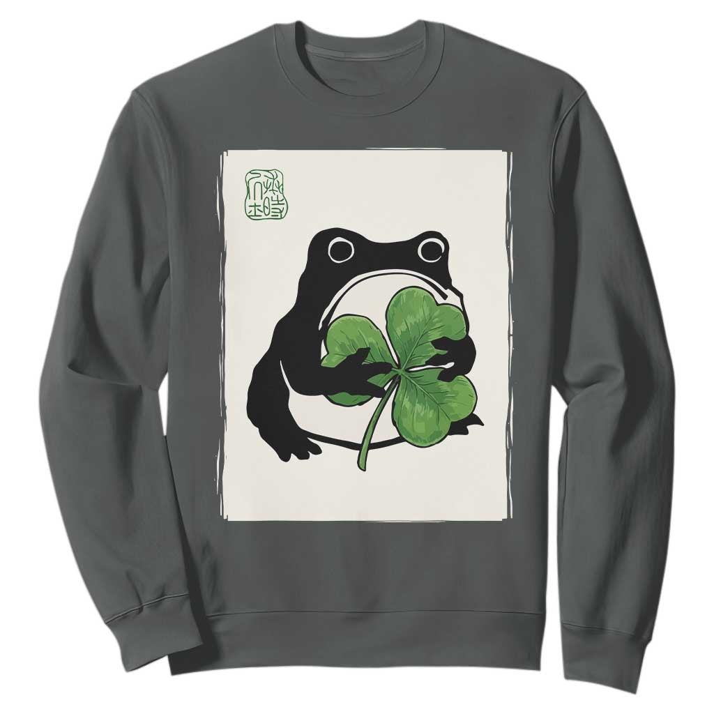 Funny Grumpy Frog Japanese St Patricks Day Sweatshirt TS11 Dark Heather Print Your Wear
