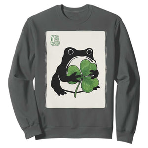 Funny Grumpy Frog Japanese St Patricks Day Sweatshirt TS11 Dark Heather Print Your Wear