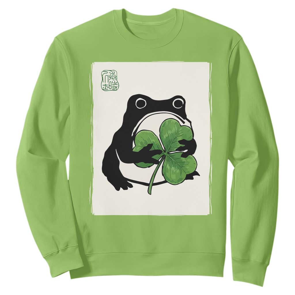 Funny Grumpy Frog Japanese St Patricks Day Sweatshirt TS11 Lime Print Your Wear