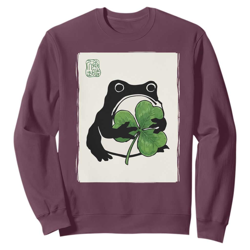 Funny Grumpy Frog Japanese St Patricks Day Sweatshirt TS11 Maroon Print Your Wear
