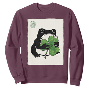 Funny Grumpy Frog Japanese St Patricks Day Sweatshirt TS11 Maroon Print Your Wear