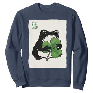 Funny Grumpy Frog Japanese St Patricks Day Sweatshirt TS11 Navy Print Your Wear