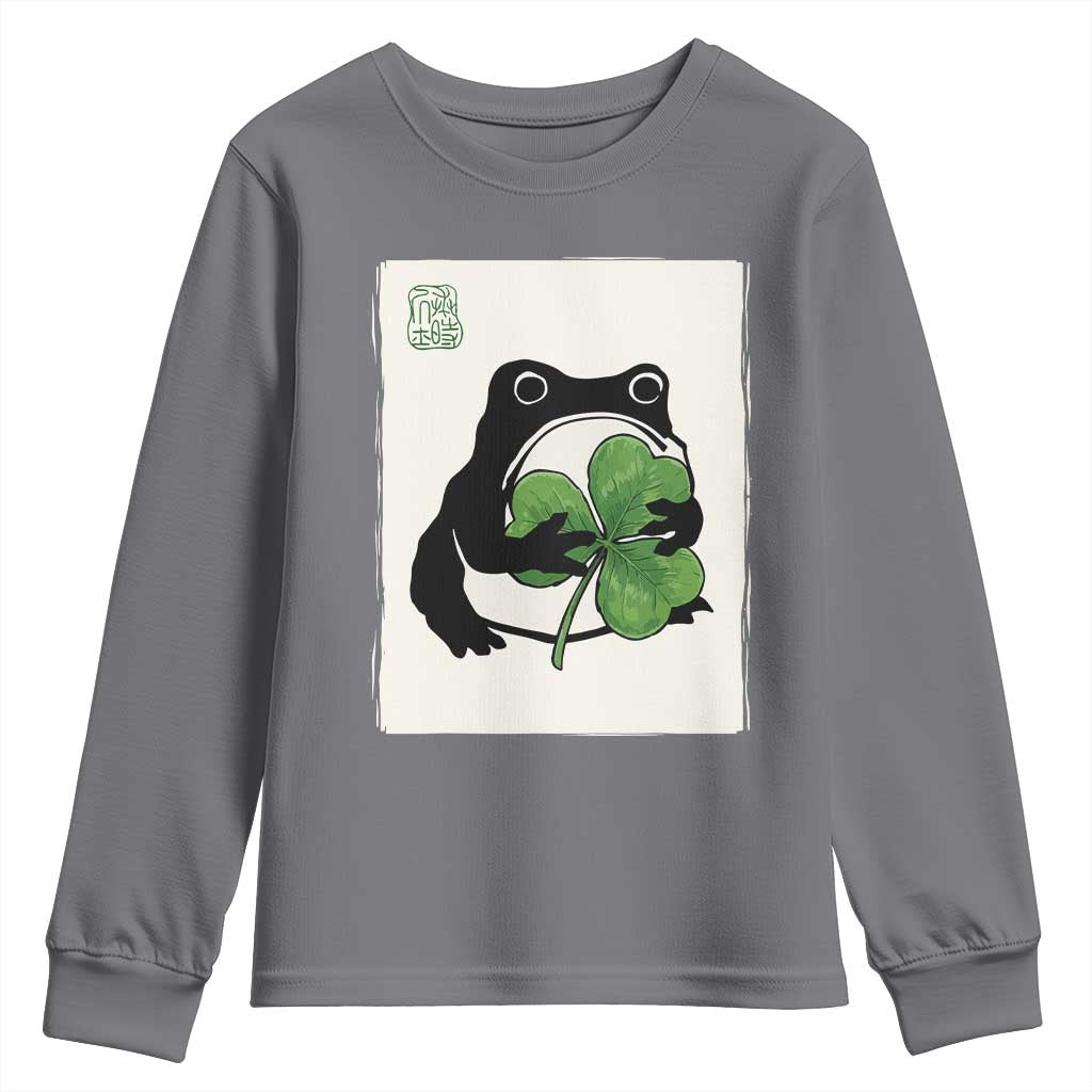 Funny Grumpy Frog Japanese St Patricks Day Youth Sweatshirt TS11 Charcoal Print Your Wear