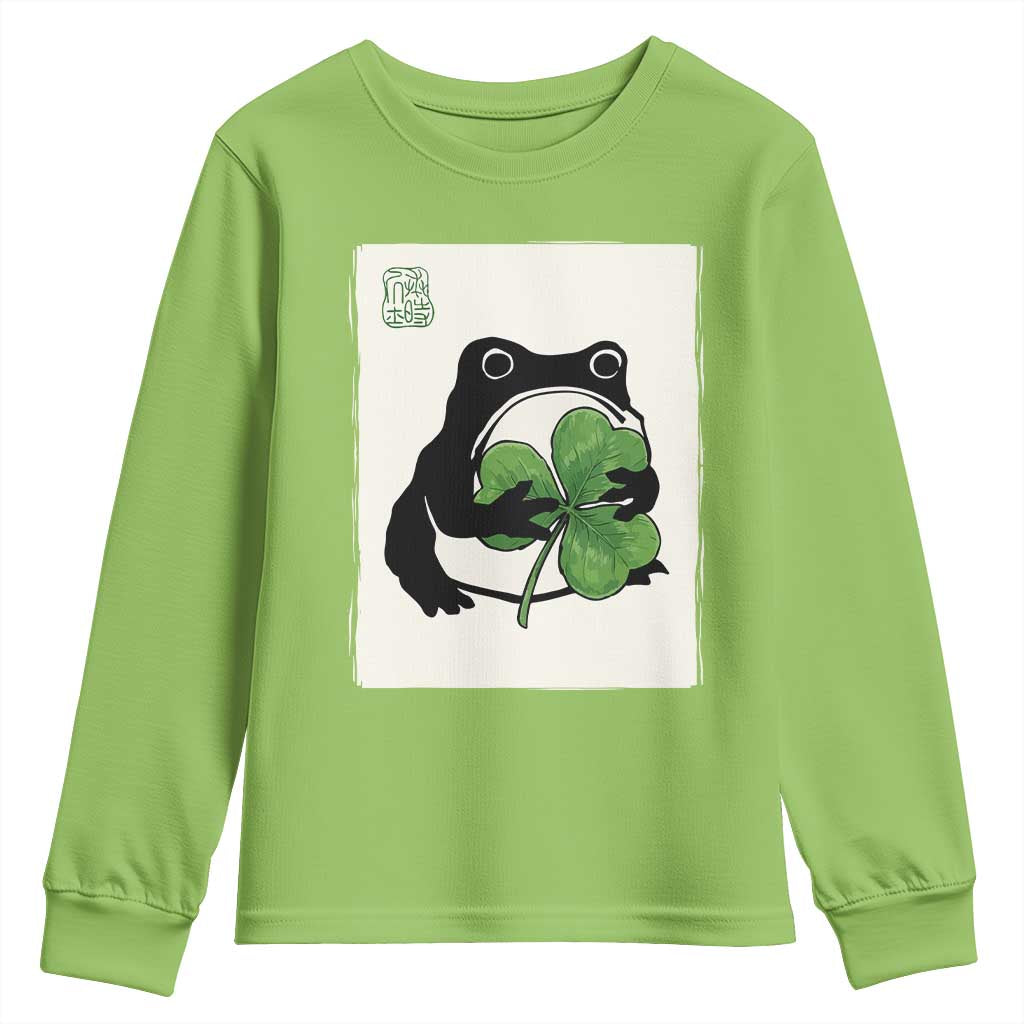 Funny Grumpy Frog Japanese St Patricks Day Youth Sweatshirt TS11 Lime Print Your Wear