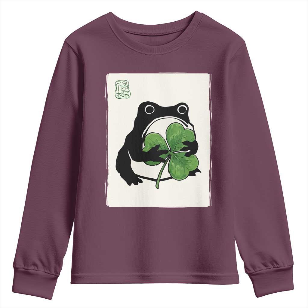 Funny Grumpy Frog Japanese St Patricks Day Youth Sweatshirt TS11 Maroon Print Your Wear