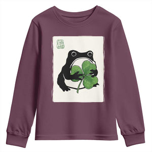Funny Grumpy Frog Japanese St Patricks Day Youth Sweatshirt TS11 Maroon Print Your Wear