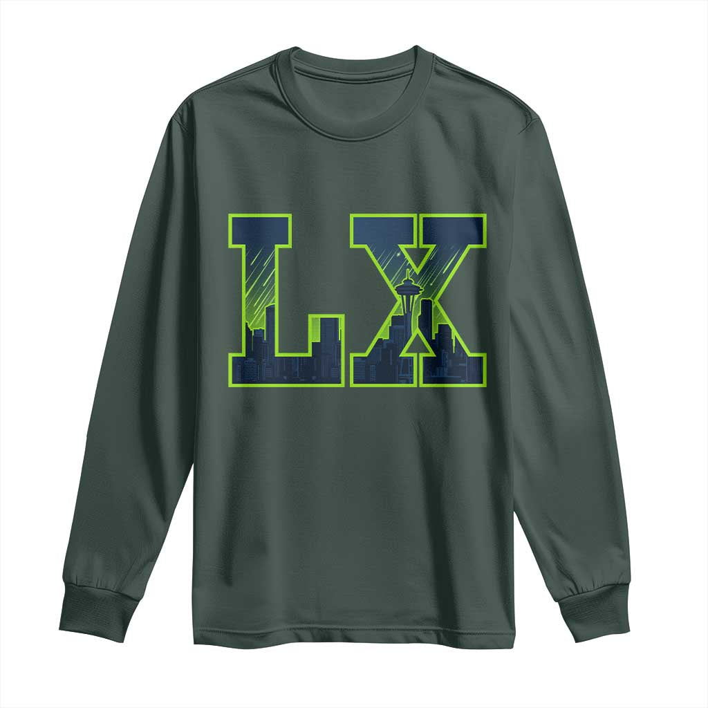 Seattle LX Game Day Washington Space Needle Skyline Long Sleeve Shirt TS11 Dark Forest Green Print Your Wear