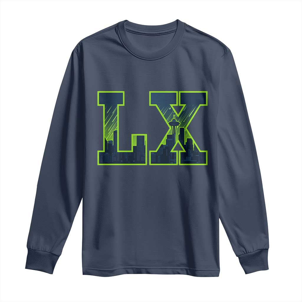Seattle LX Game Day Washington Space Needle Skyline Long Sleeve Shirt TS11 Navy Print Your Wear
