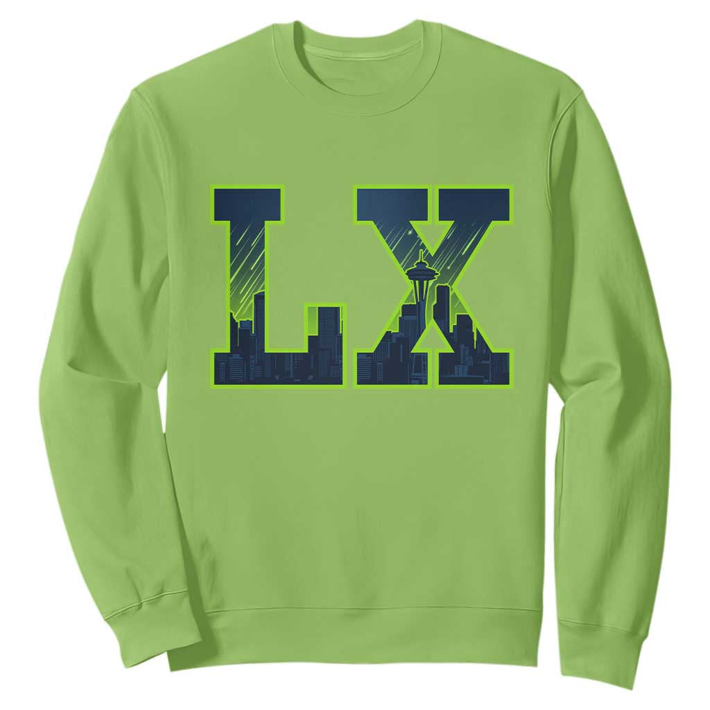 Seattle LX Game Day Washington Space Needle Skyline Sweatshirt TS11 Lime Print Your Wear