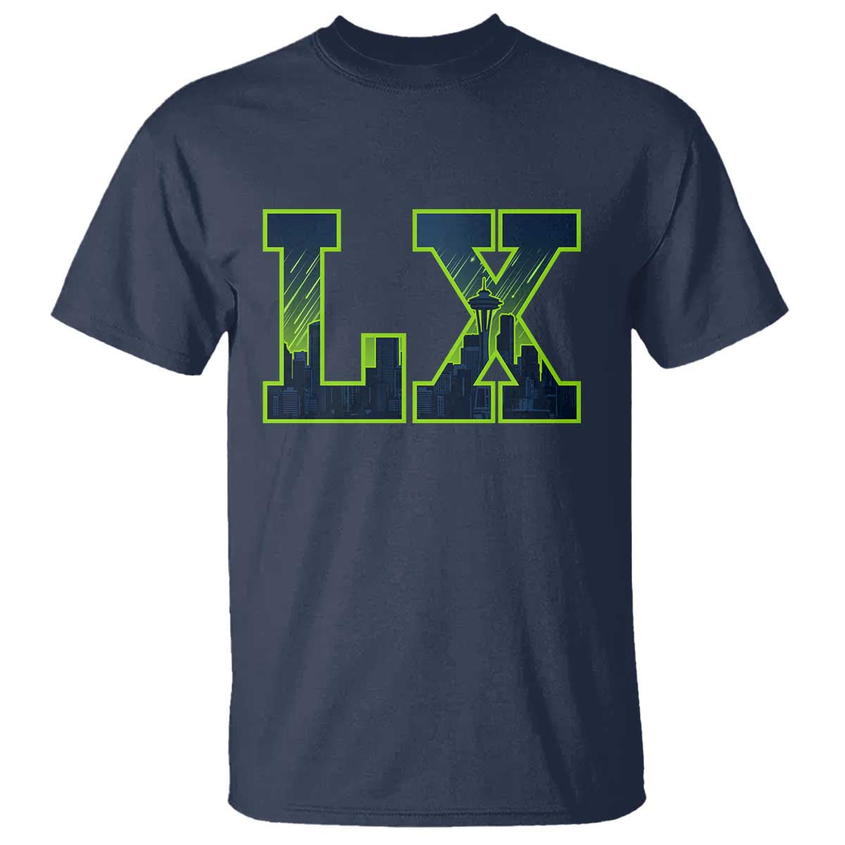 Seattle LX Game Day Washington Space Needle Skyline T Shirt TS11 Navy Print Your Wear