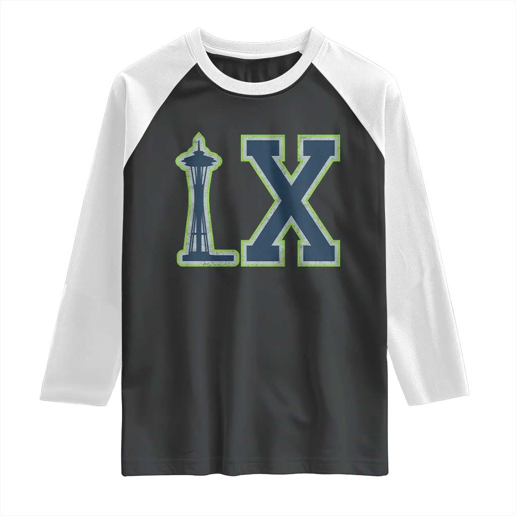 Seattle LX Game Day Washington Space Needle Sport Fan Raglan Shirt TS11 Black White Print Your Wear