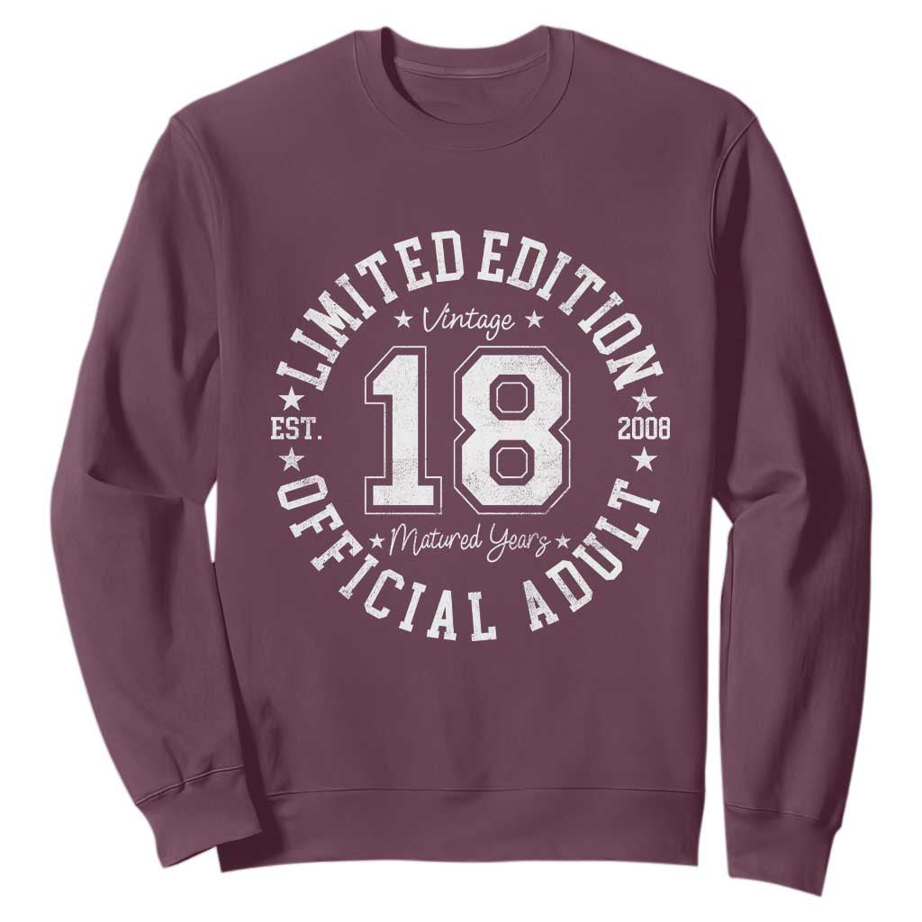 Funny 18th Birthday Sweatshirt Est 2008 Limited Edition Official Adult TS11 Maroon Print Your Wear