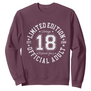 Funny 18th Birthday Sweatshirt Est 2008 Limited Edition Official Adult TS11 Maroon Print Your Wear